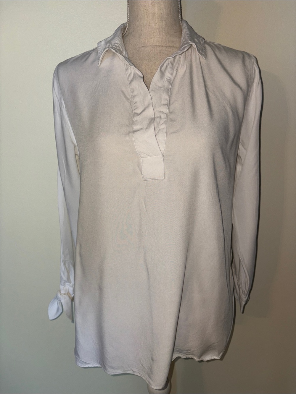 J. Crew White Bow Sleeve V-Neck Tunic Blouse